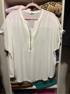 Maurices Cream Zip-Front Short Sleeve Blouse